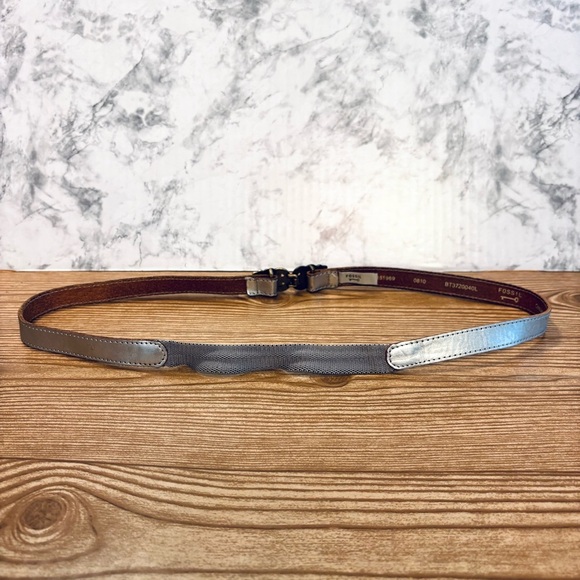 Fossil Genuine Leather Silver Rhinestone Belt Size Large L - Picture 5 of 8